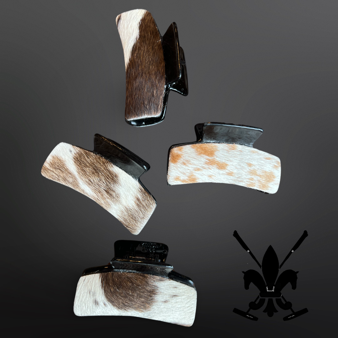 Natural Cowhide Covered Claw Hair Clips