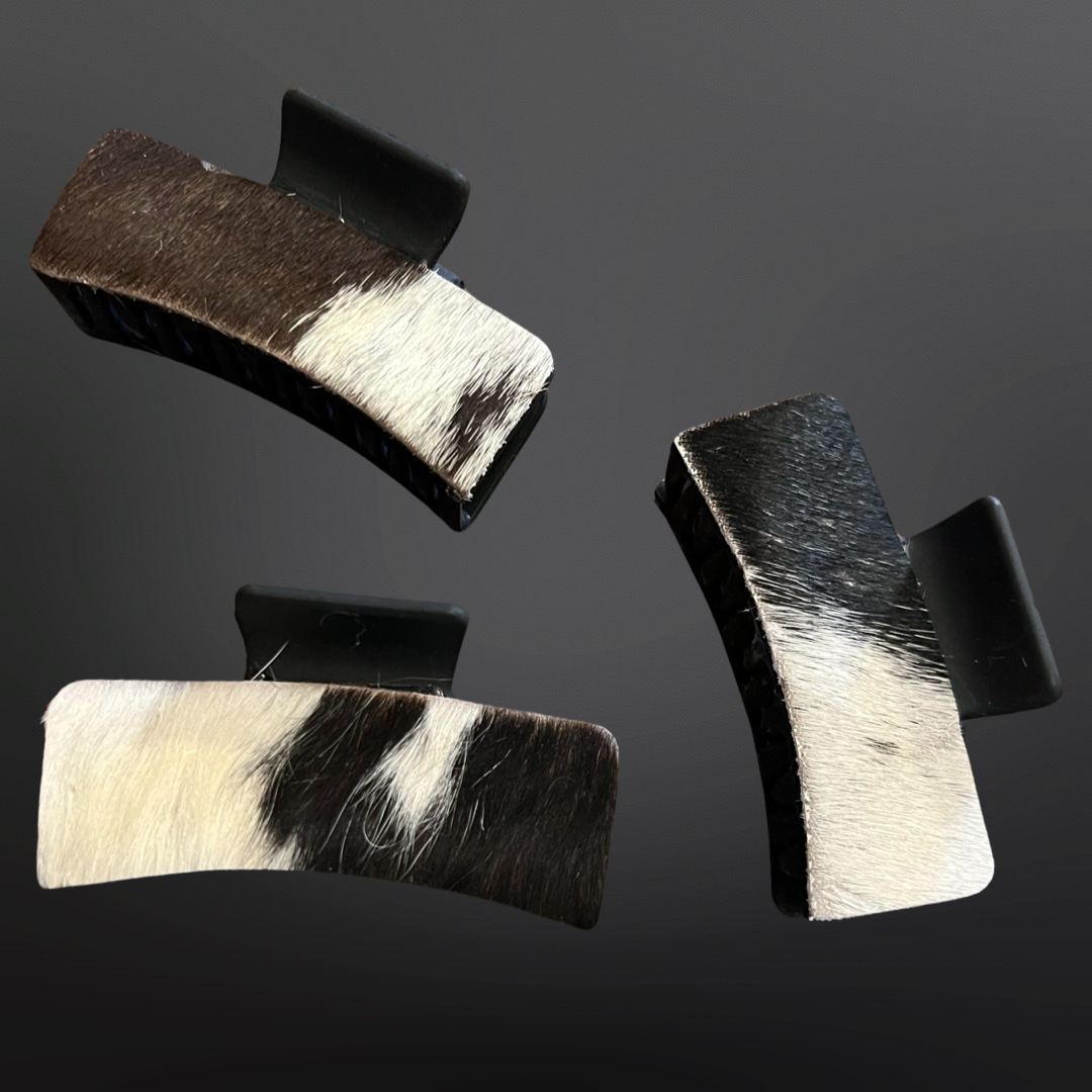 Natural Cowhide Covered Claw Hair Clips - Matte Clip