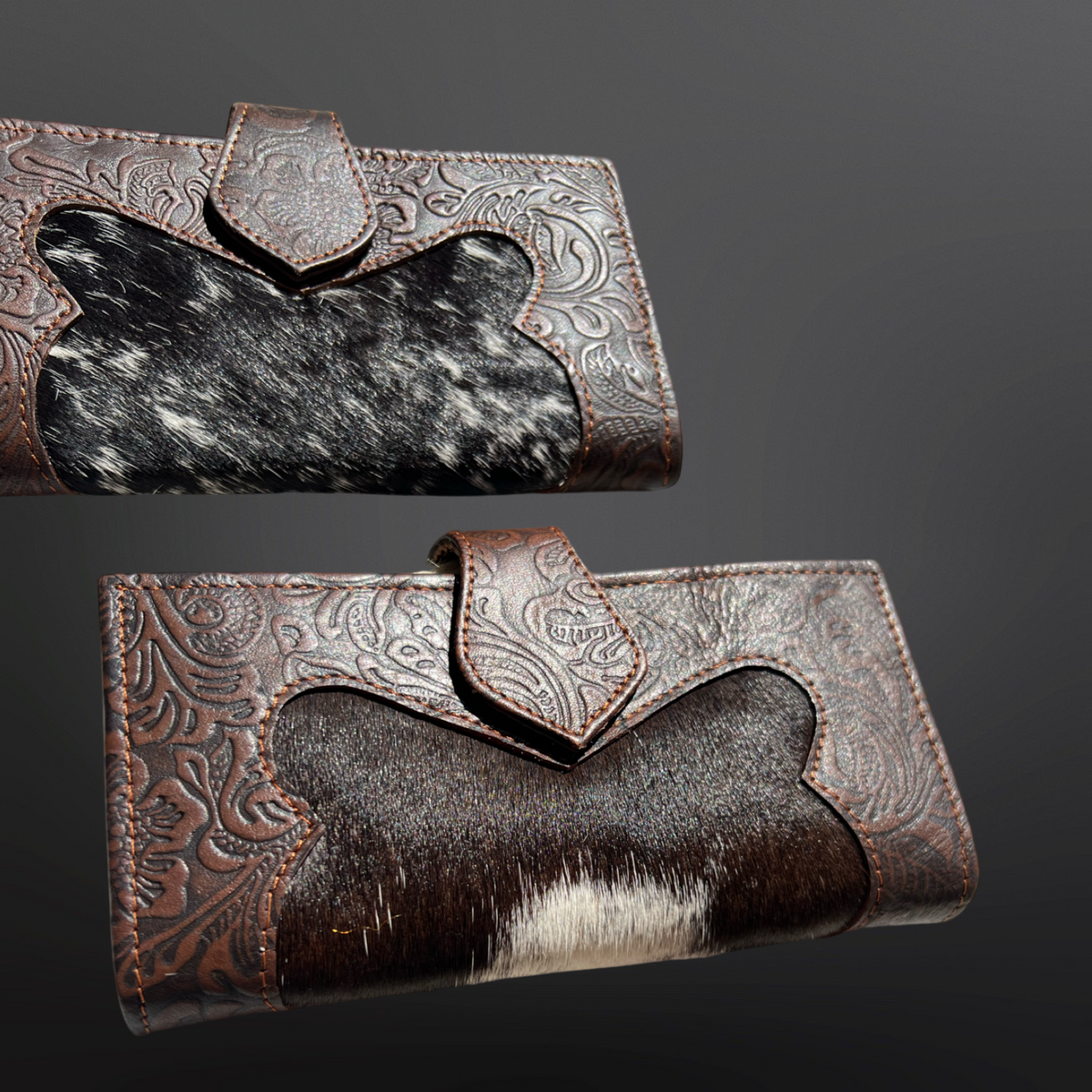Western Cowhide Stamped Leather Wallet
