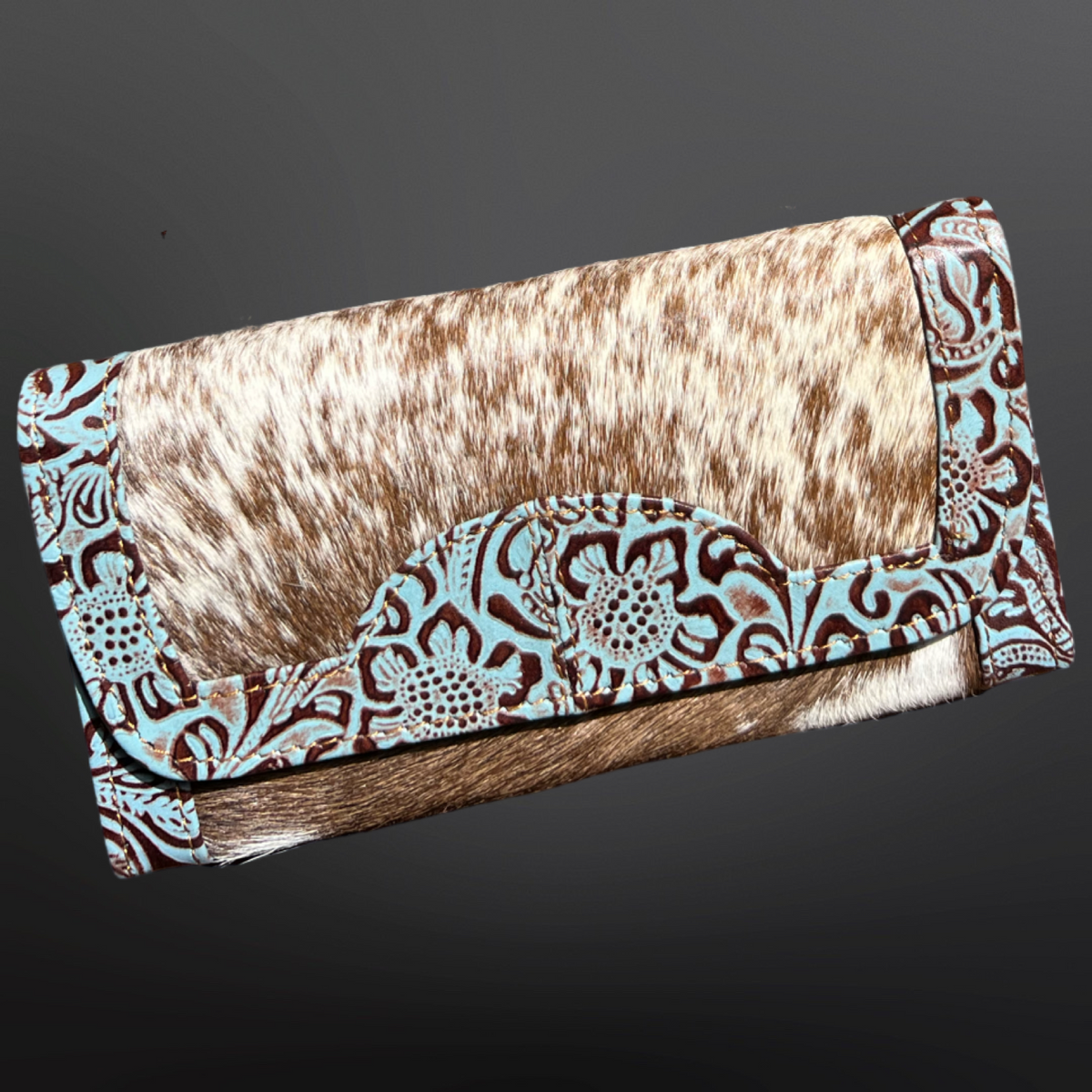 Turquoise Stamped Western Cowhide Leather Wallet