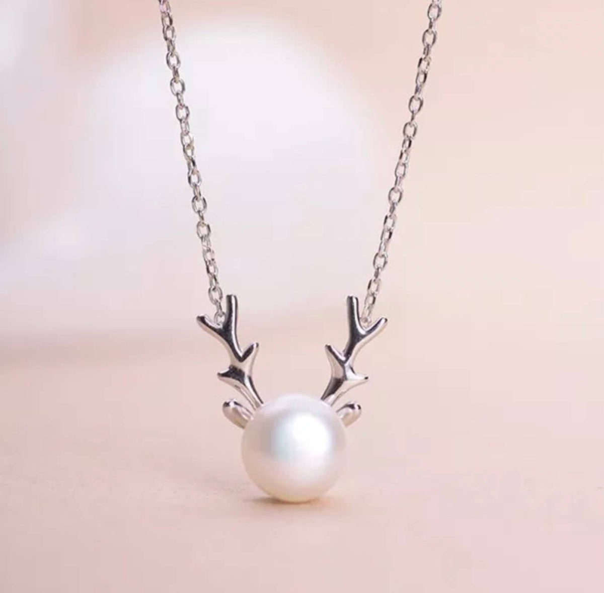 Antler Deer Sterling Silver Necklace with Freshwater Pearl