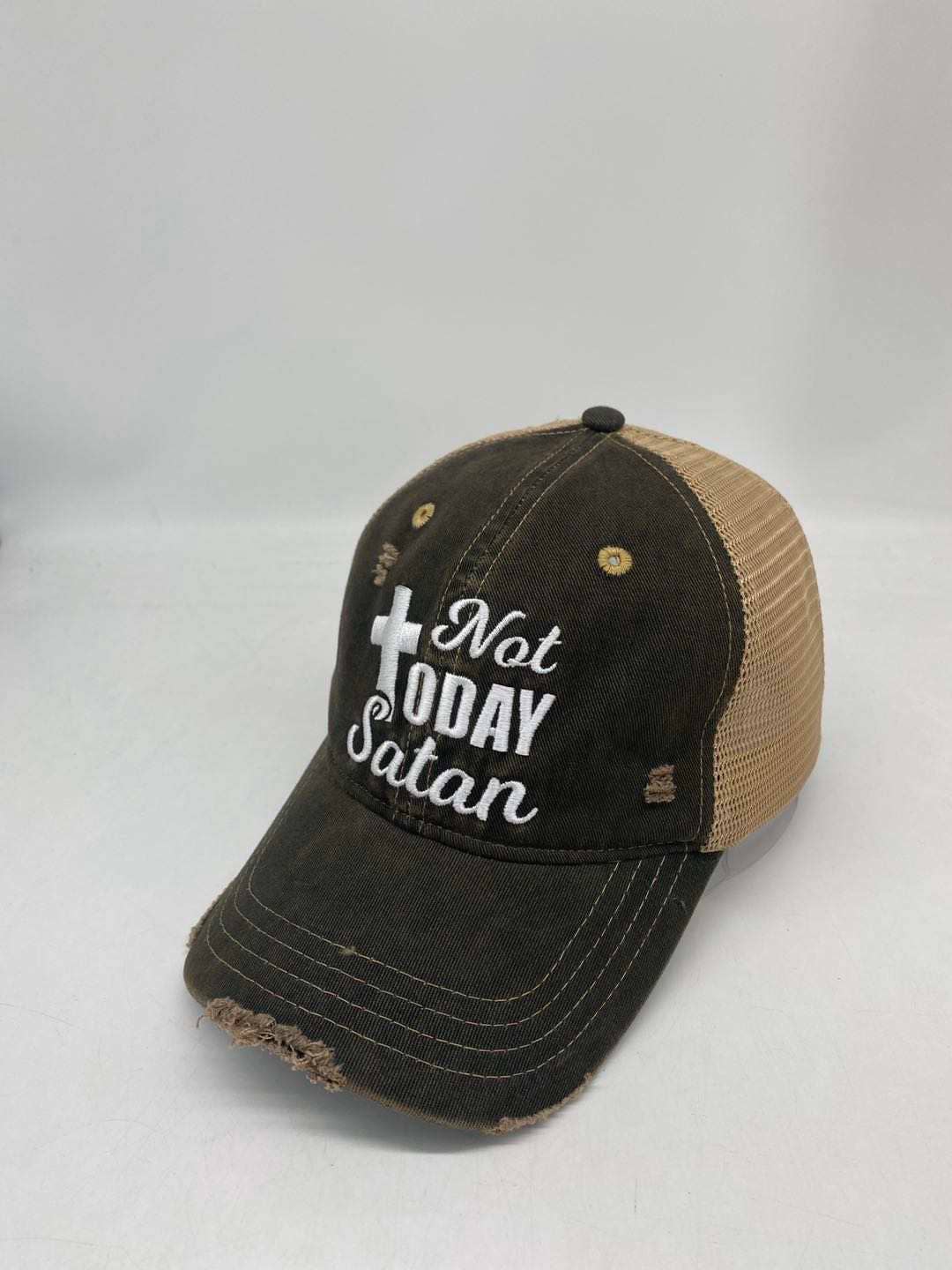 Not Today Satan Distressed Trucker Cap Hat