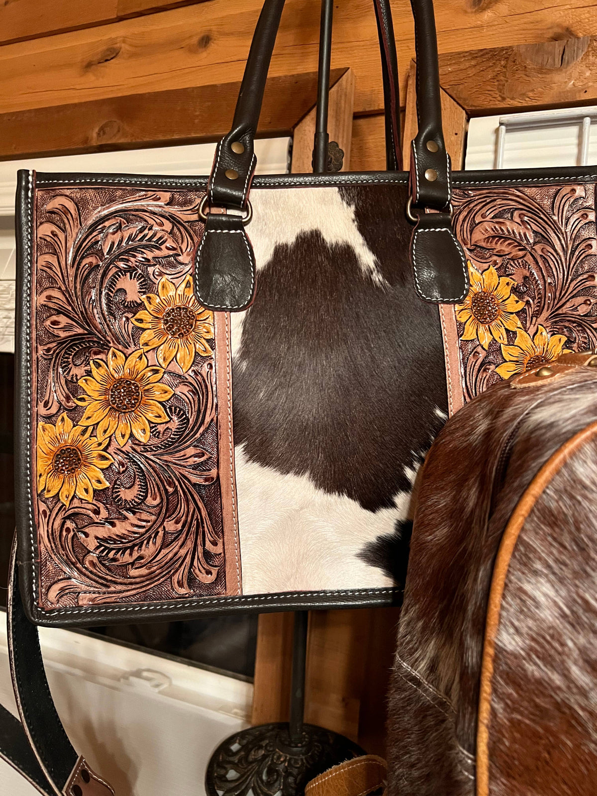 Sunflower Western Tooled Leather Cowhide Purse Tote Bag