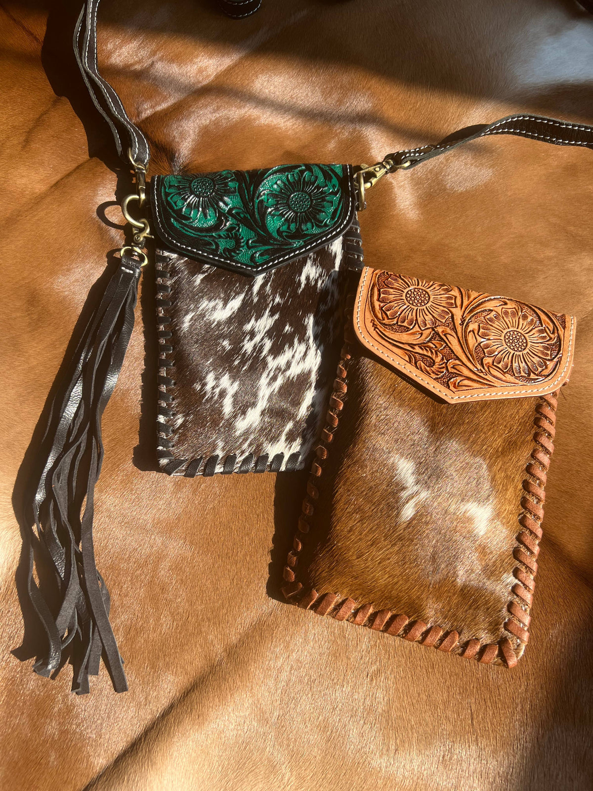 Cowhide Leather Cell Phone Crossbody Purse