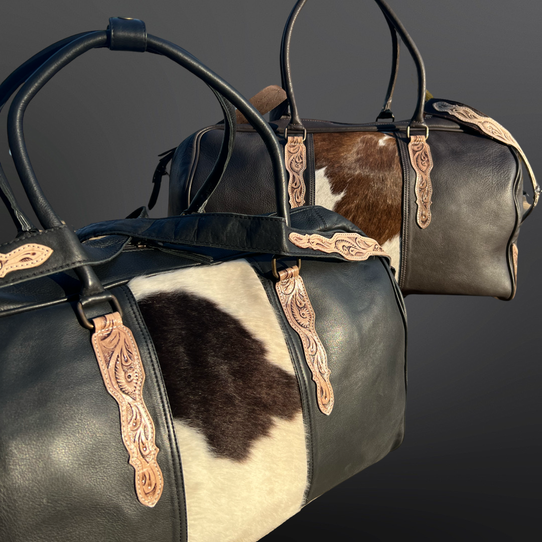 Tooled Leather Duffle Bag with Cowhide - Carryon