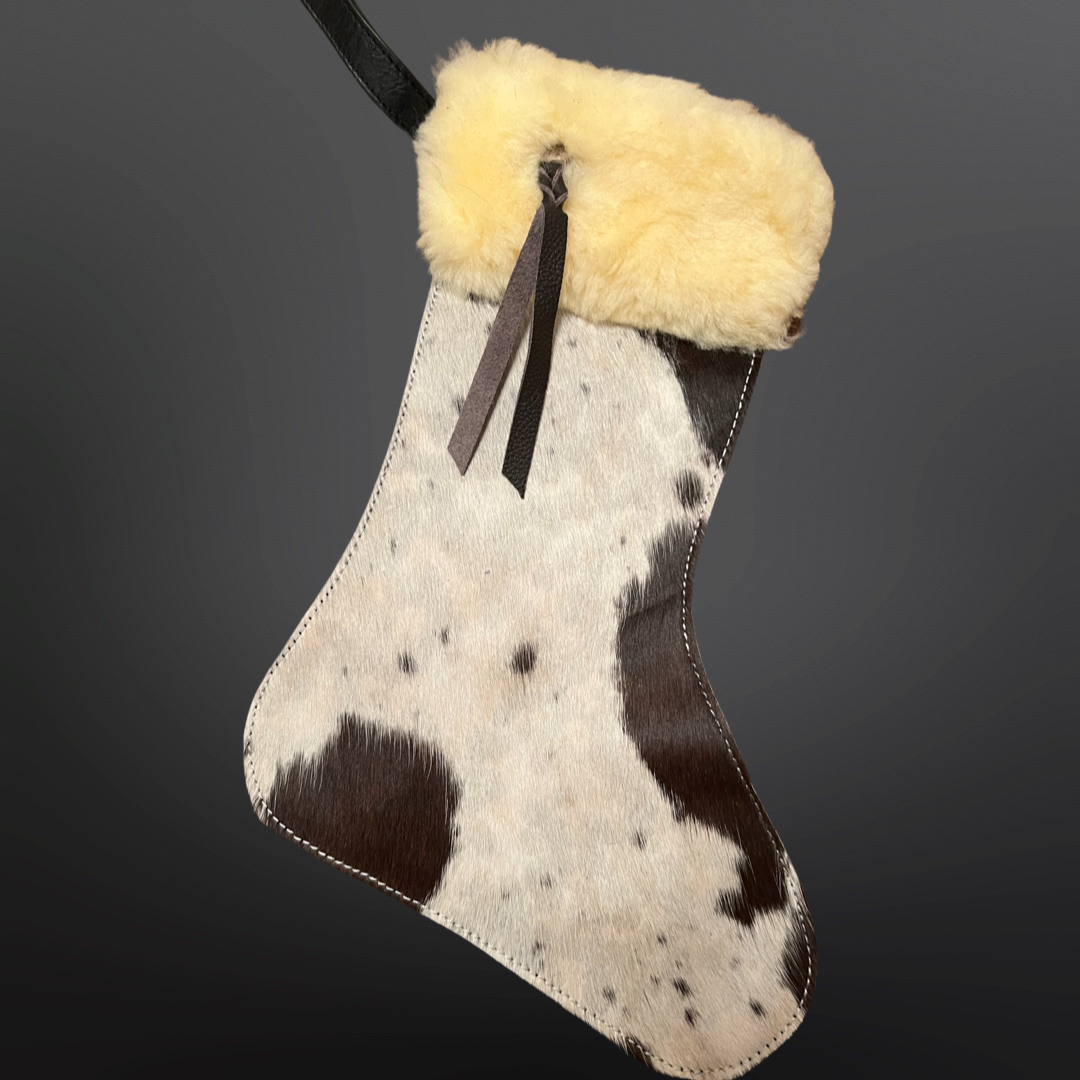 Western Christmas Stocking - Genuine Sheepskin & Cowhide Christmas Stocking SMALL