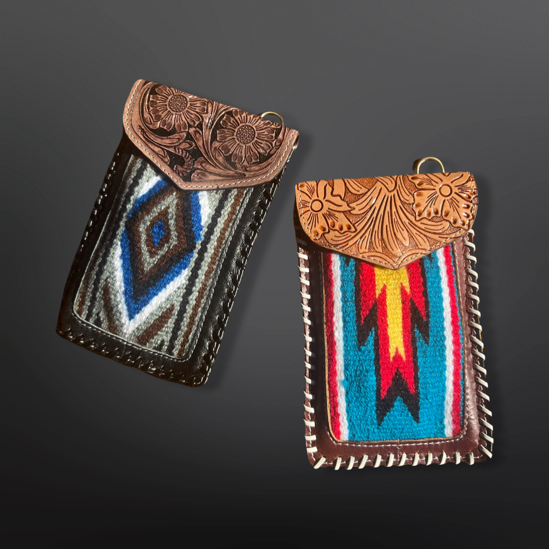 Tooled Leather Saddle Blanket Cell Phone Crossbody Purse