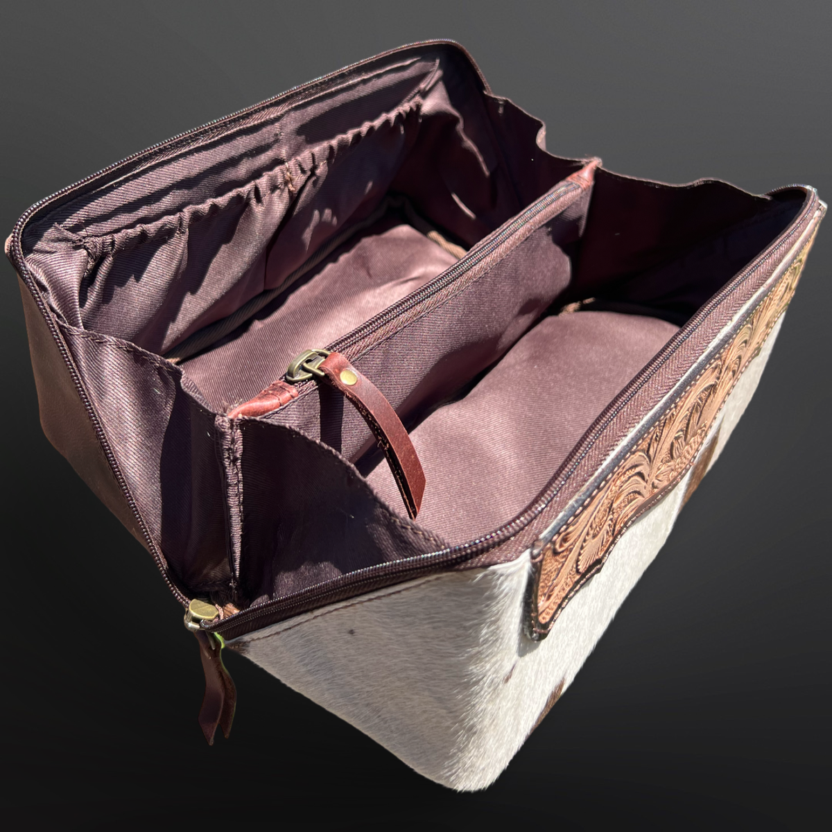 Western Tooled Leather Cowhide Toiletry Bag