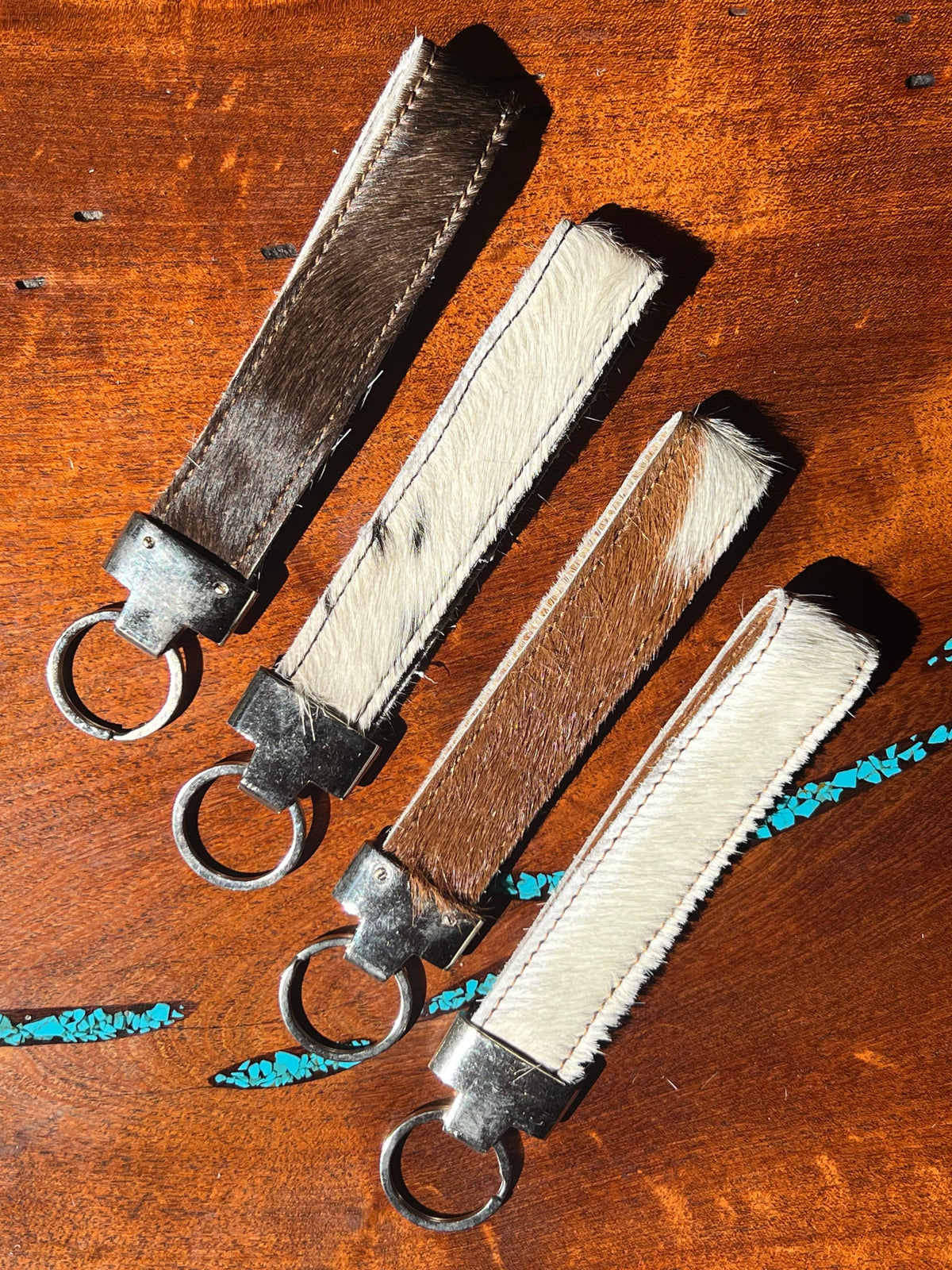 Cowhide Leather Wrist Strap Keychain Western