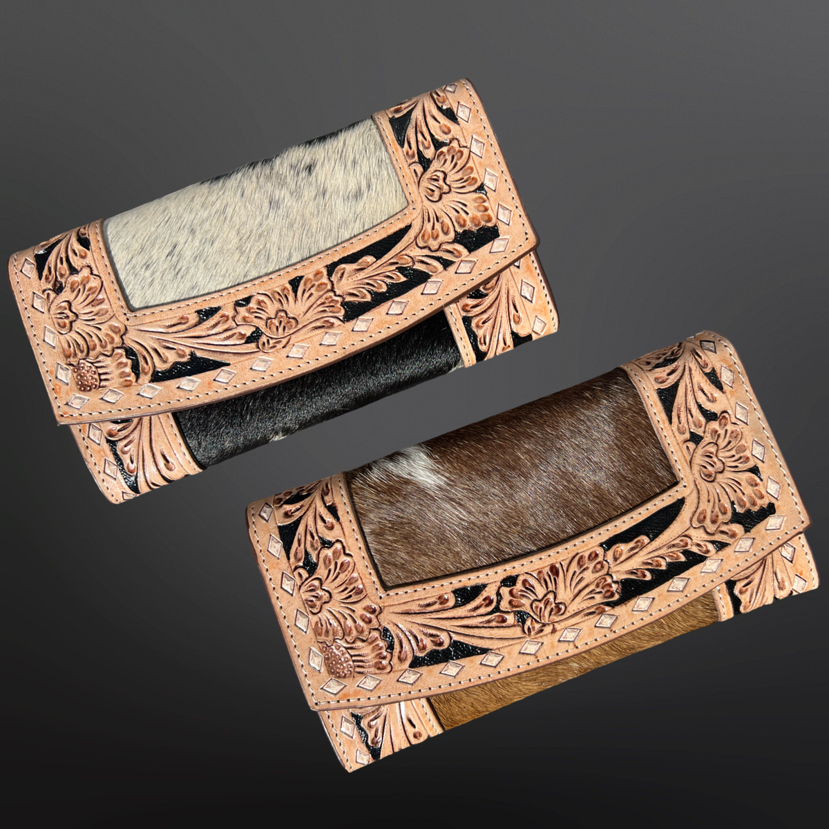 Cowhide and Tooled Leather Wallet