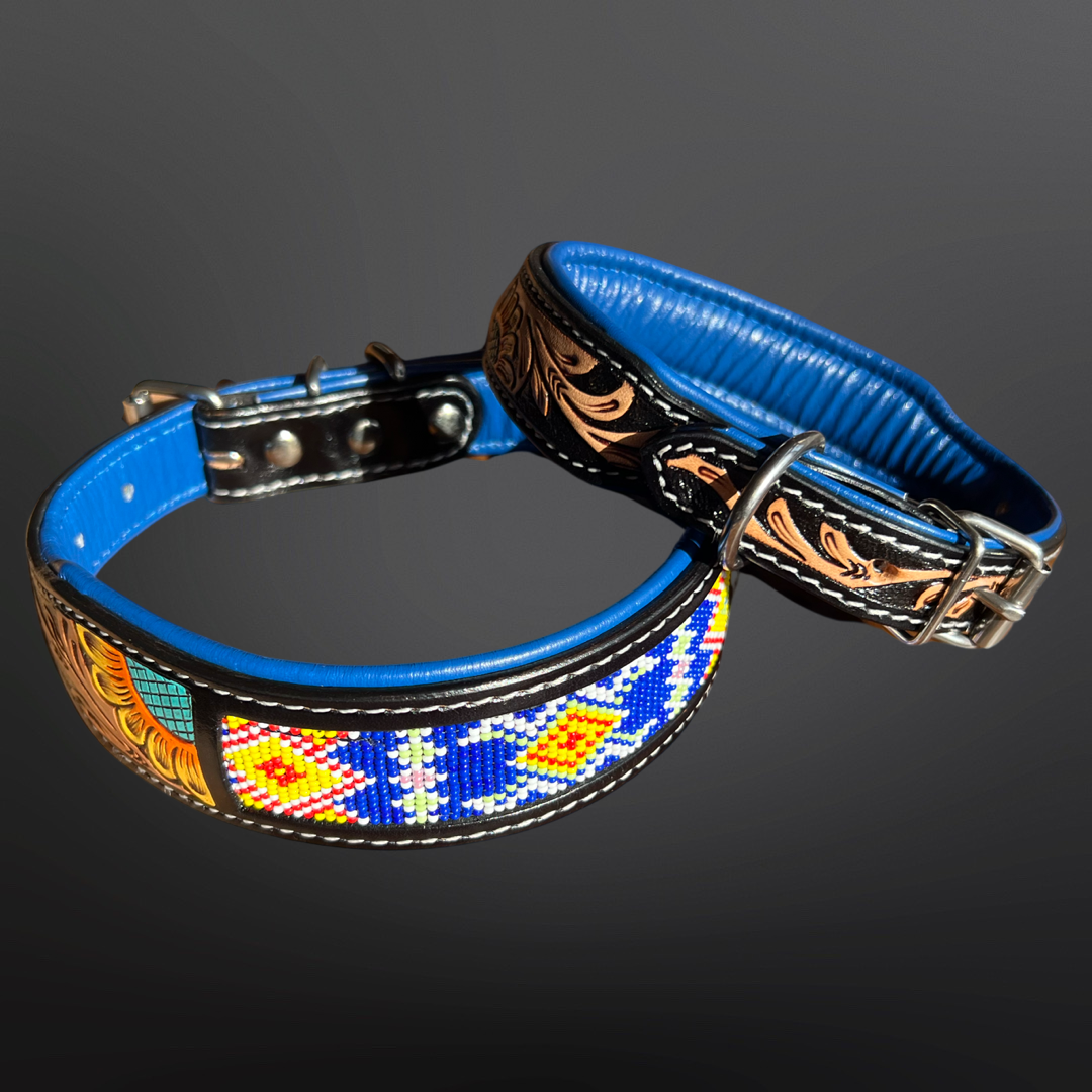 Tooled Leather Beaded Sunflower Painted Western Dog Collar