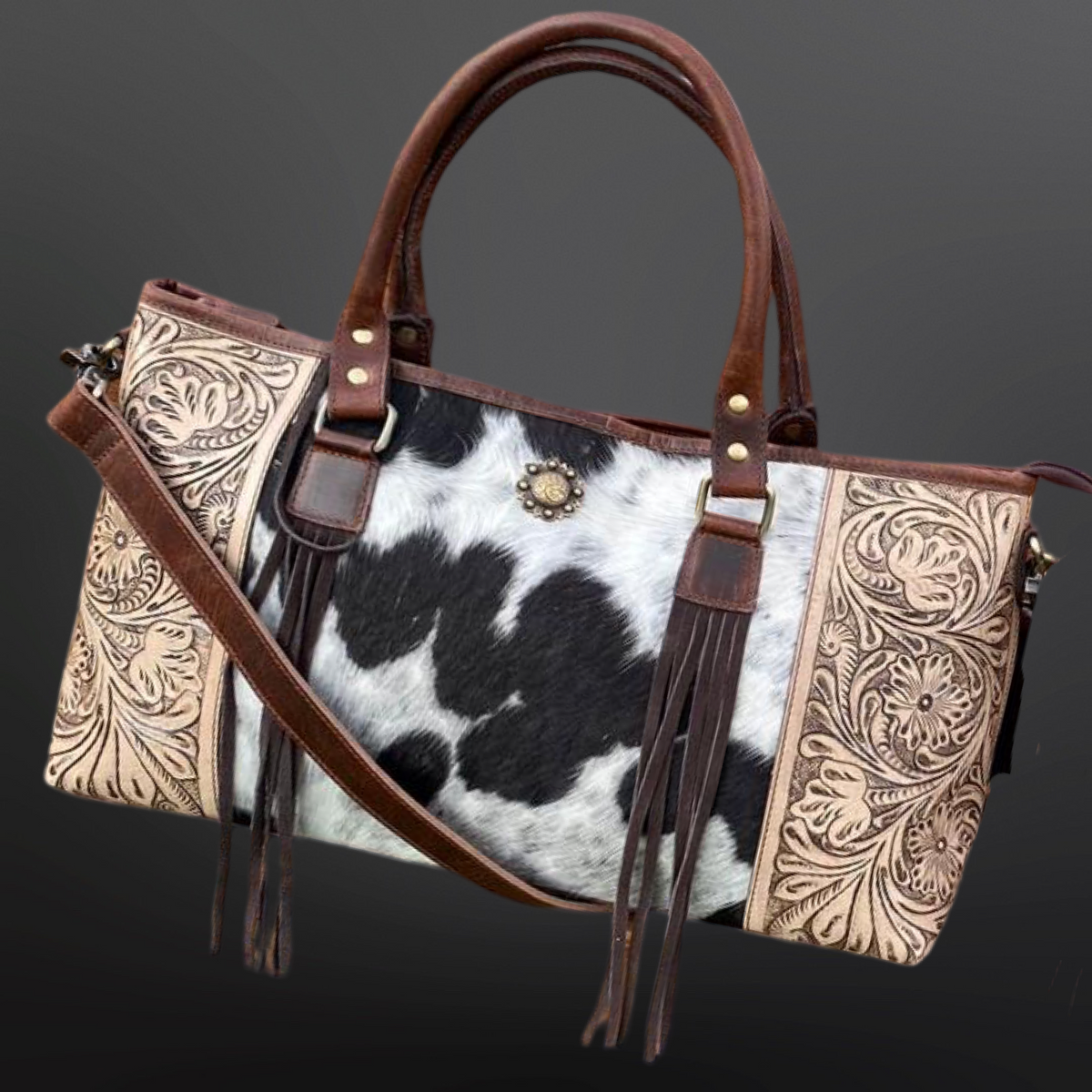 Cowhide Tooled Leather Western Handbag