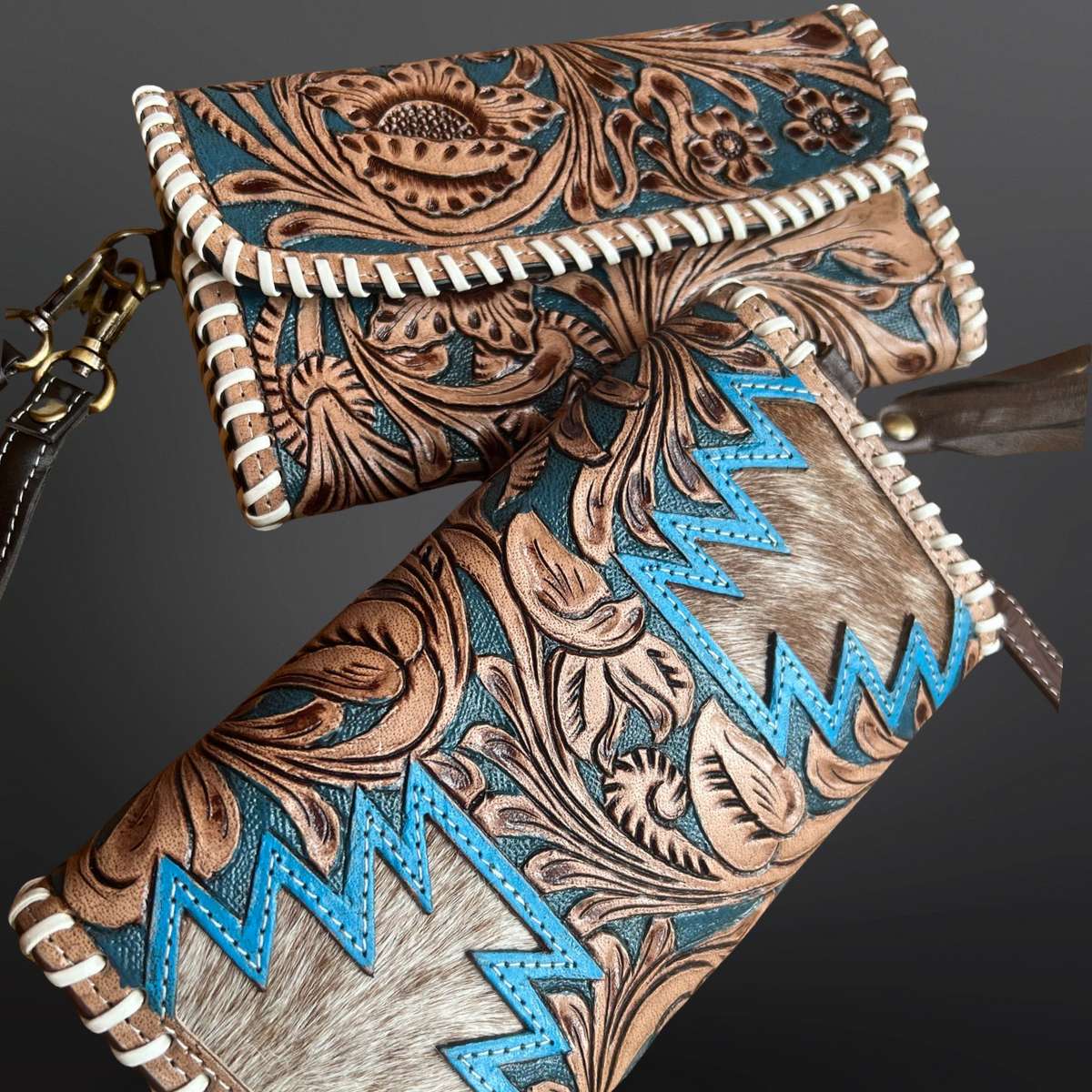 Western Tooled Leather Buckstitched Wallet