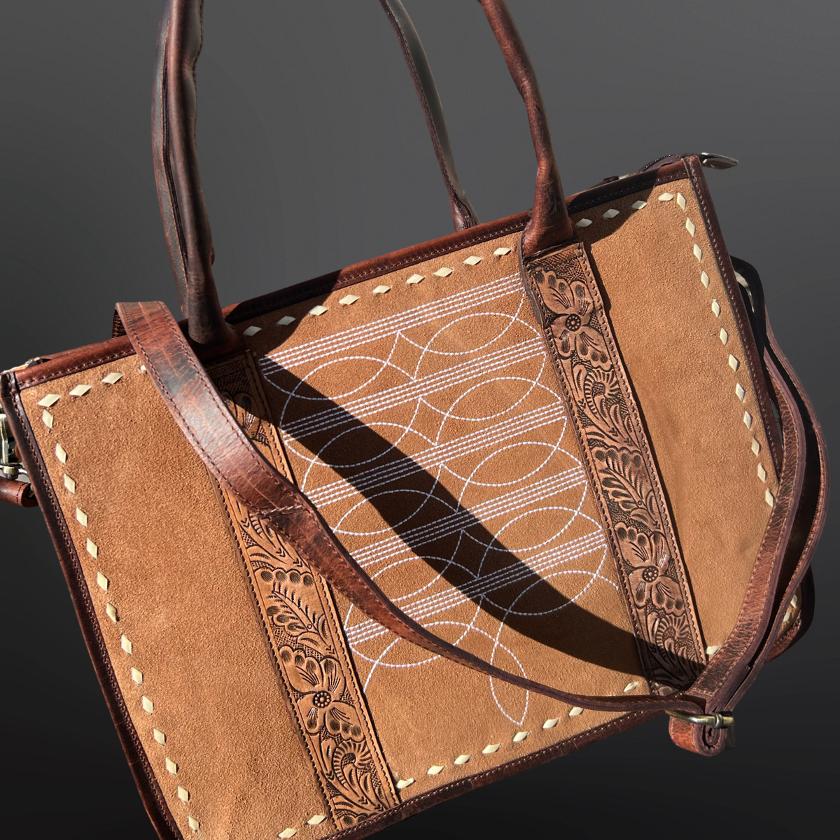 Western Boot Stitch Tooled Leather Laptop Bag