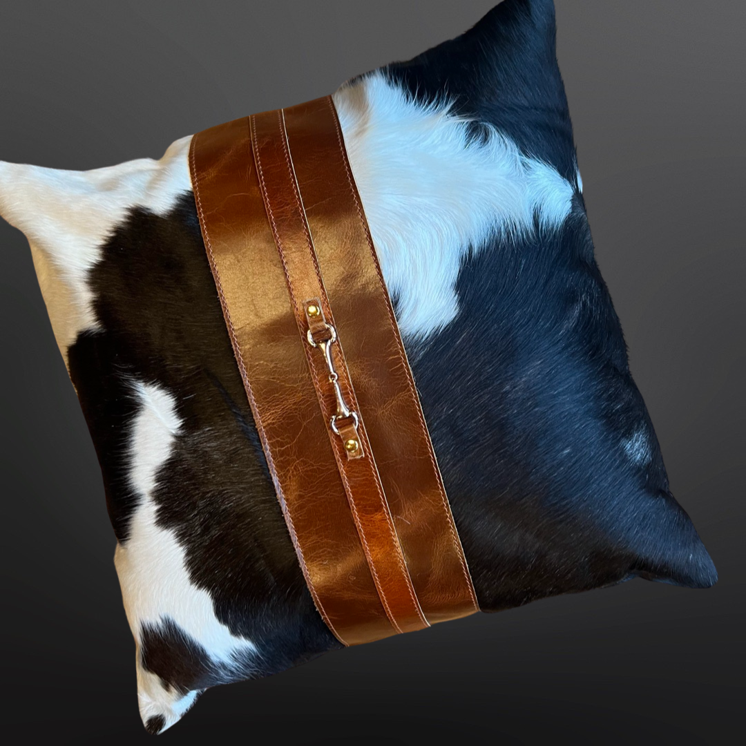 Genuine Leather Cowhide Snaffle Bit Equestrian Pillow Cover 18” - Newmarket