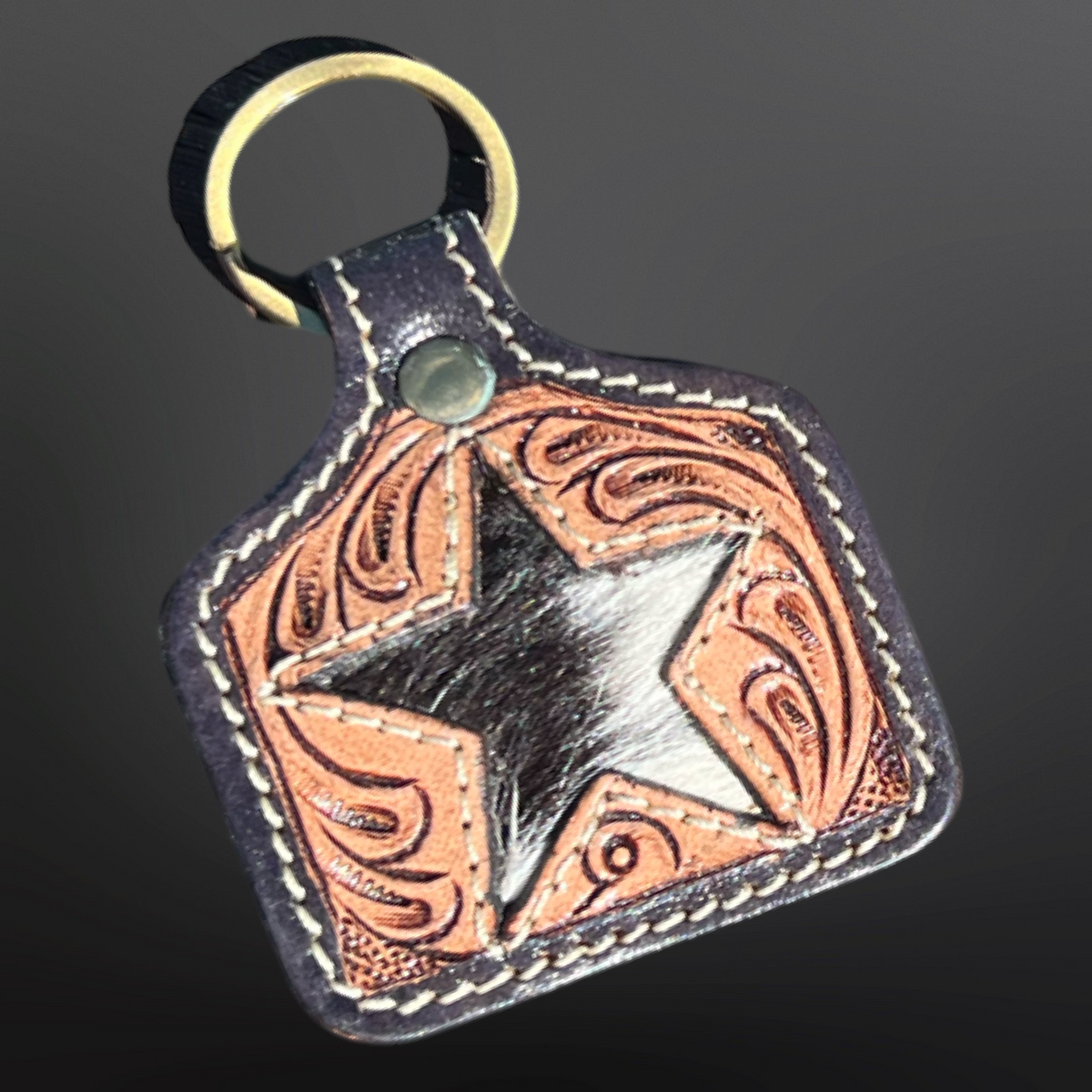 Lone Star Cowhide Leather Keychain 