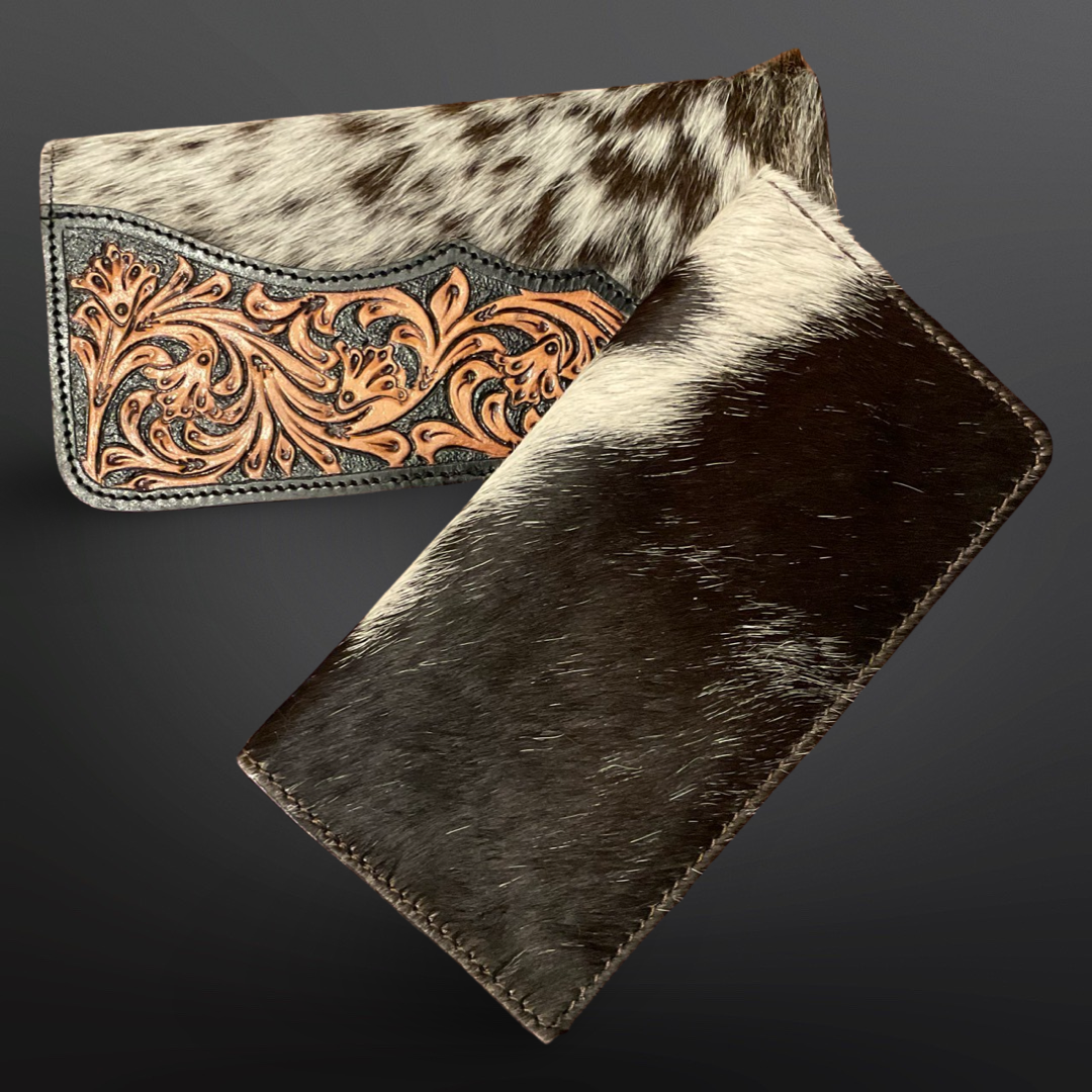 Tooled Leather Wallet Cowhide Trim - Credit Card Slotted