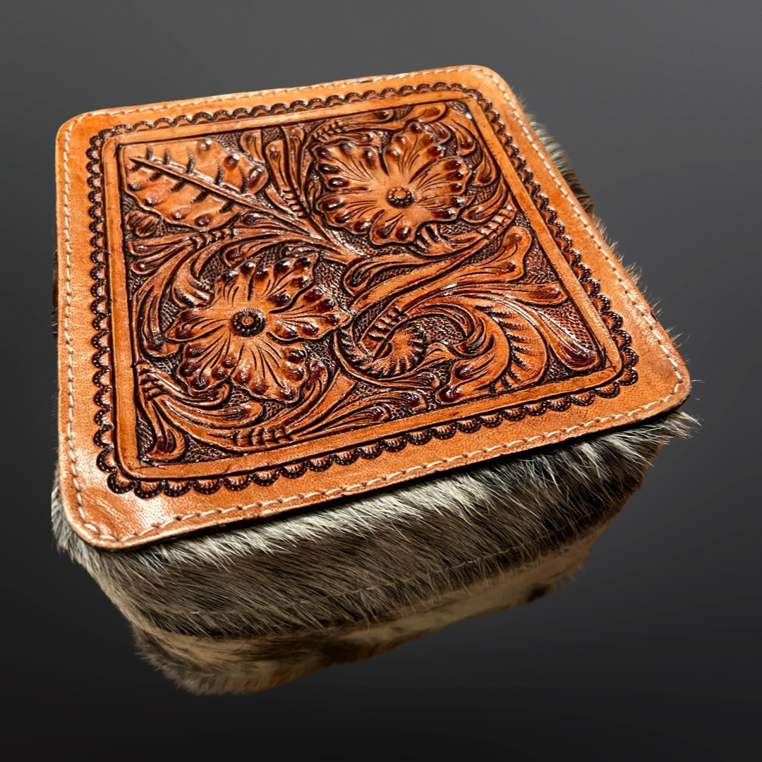 Tooled Leather Cowhide Jewelry Holder - Travel Case