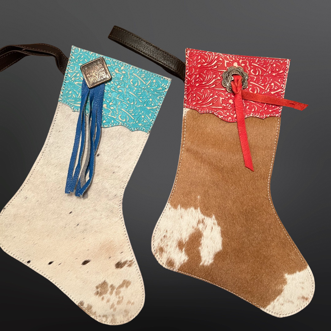 Western Christmas Stocking - Genuine Cowhide Christmas Stocking SMALL