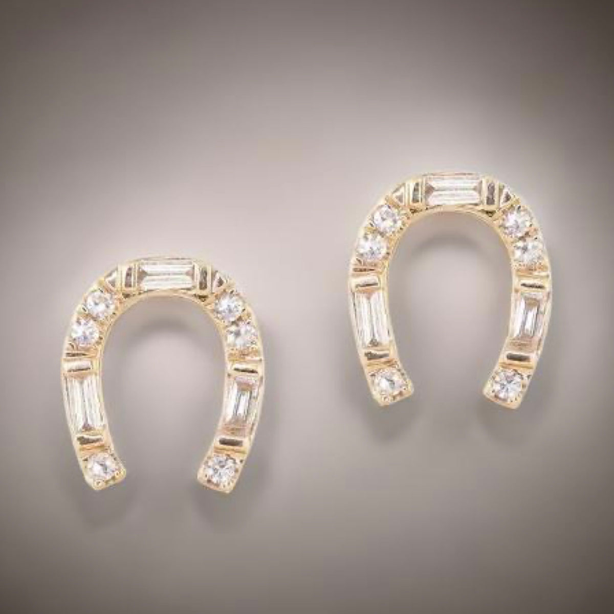 Gold Sterling Silver Horseshoe Earrings Cubic Zirconia 