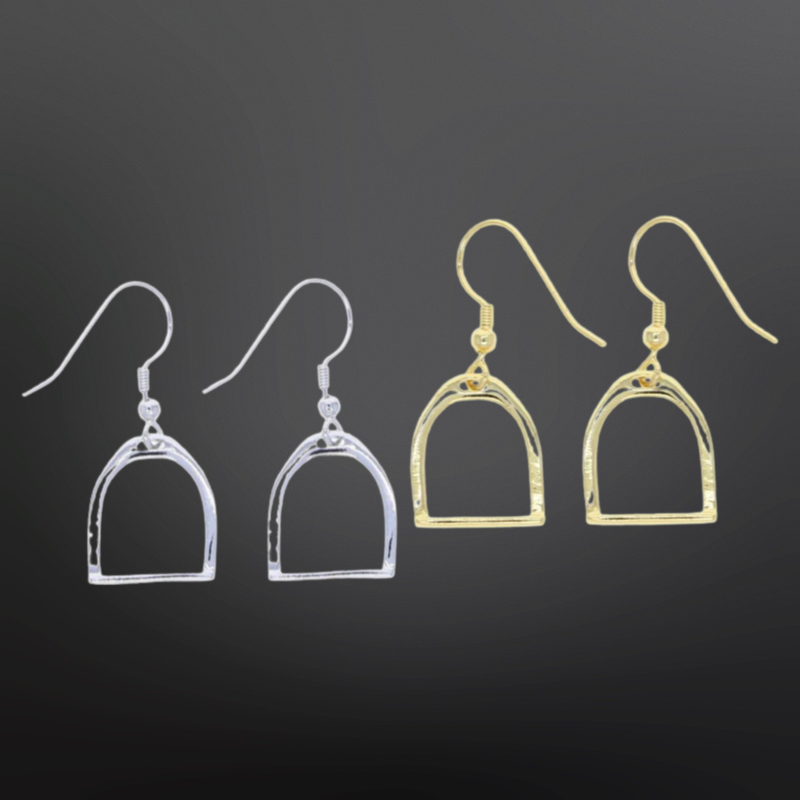 Sterling Silver Equestrian Stirrup Iron Earrings - Gold or Silver