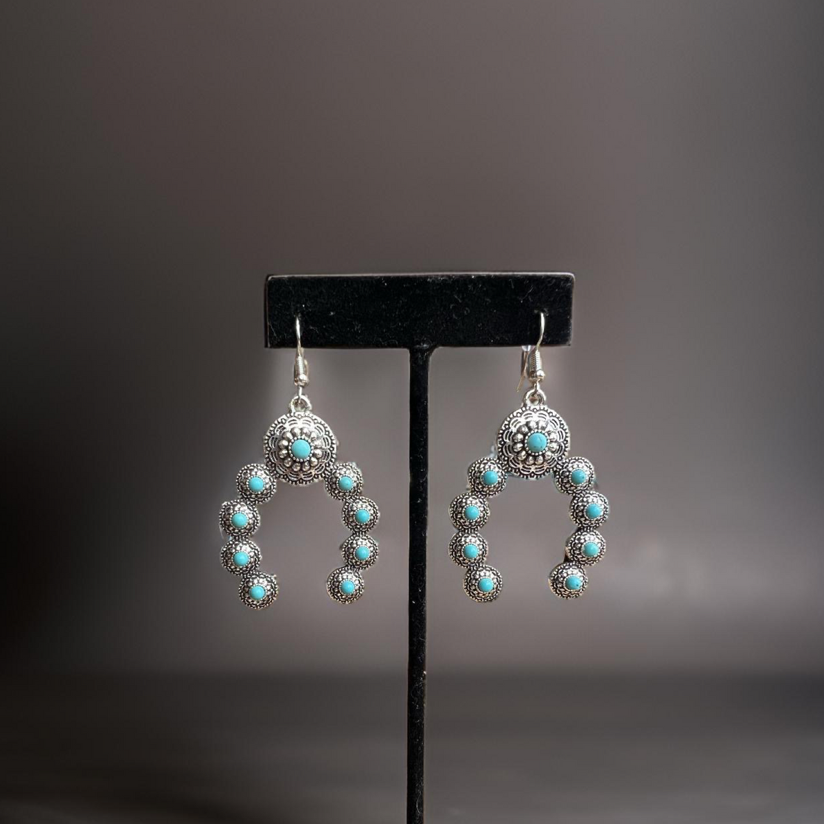 Squash Blossom Naja Western Faux Turquoise Earrings