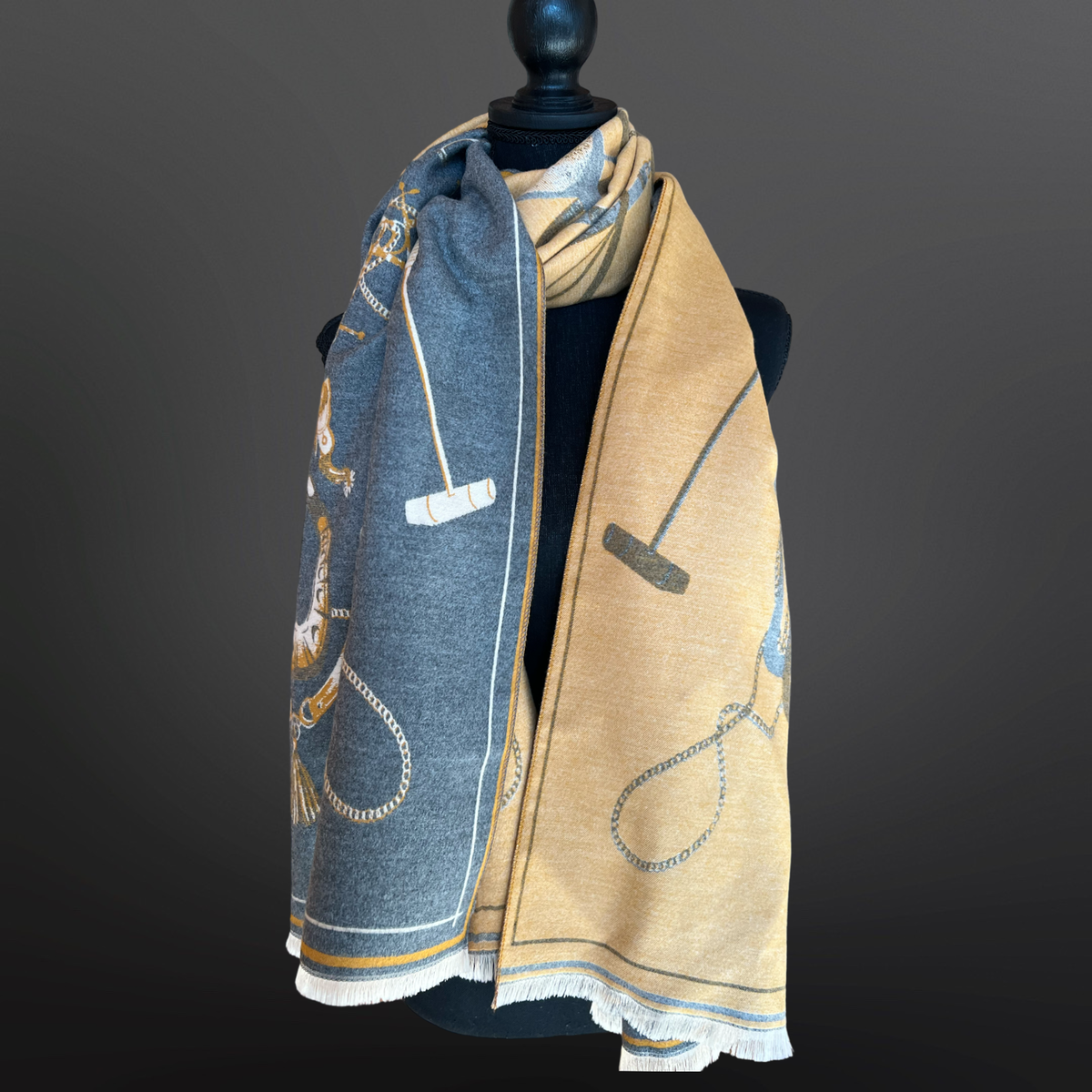 Horse Polo Pony Winter Scarf Saddle Mallets Horse Print 