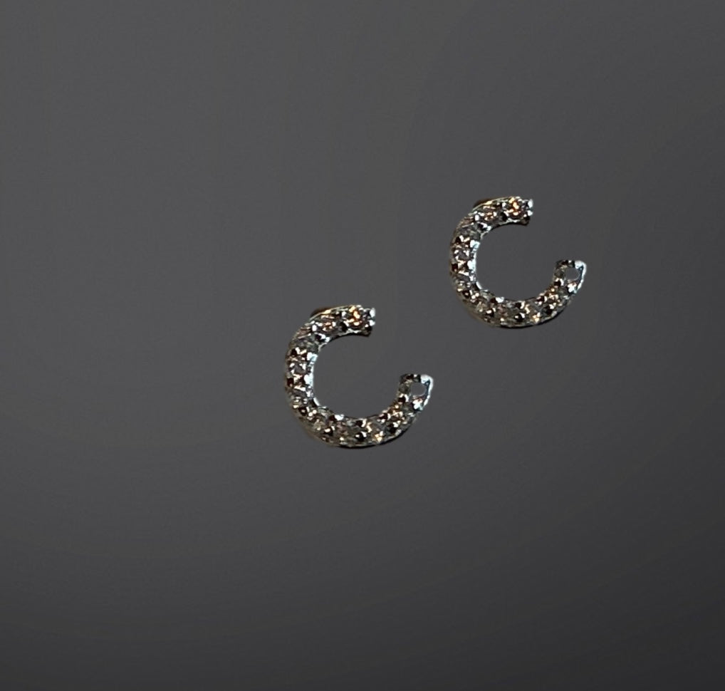 Mini CZ Sterling Silver Horseshoe Earrings