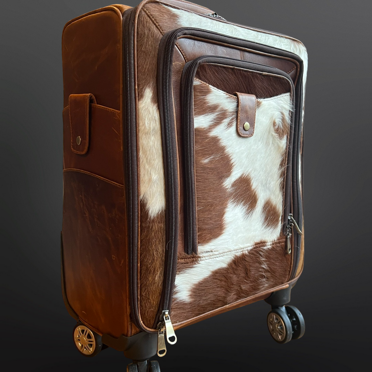 Western Cowhide Leather Wheeled Carry On Suitcase