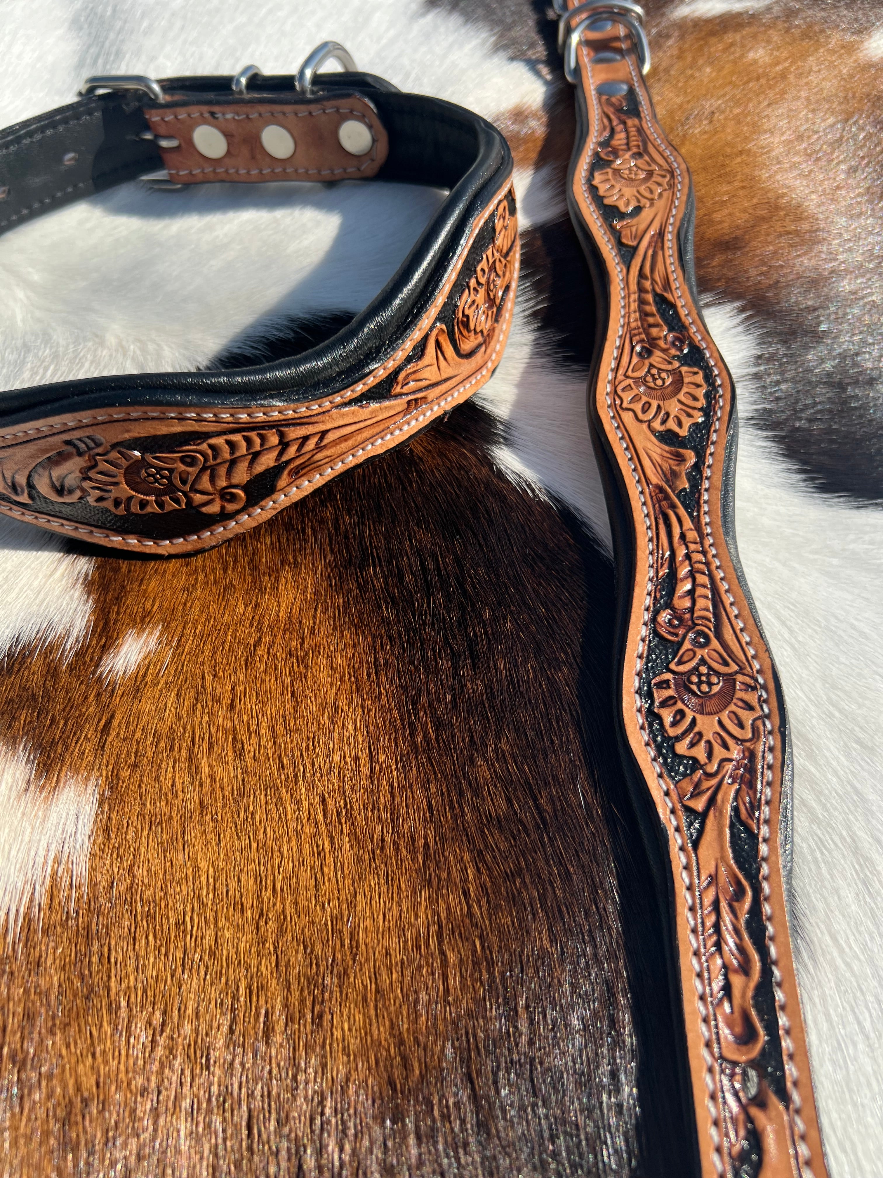 Tooled leather hot sale dog collar