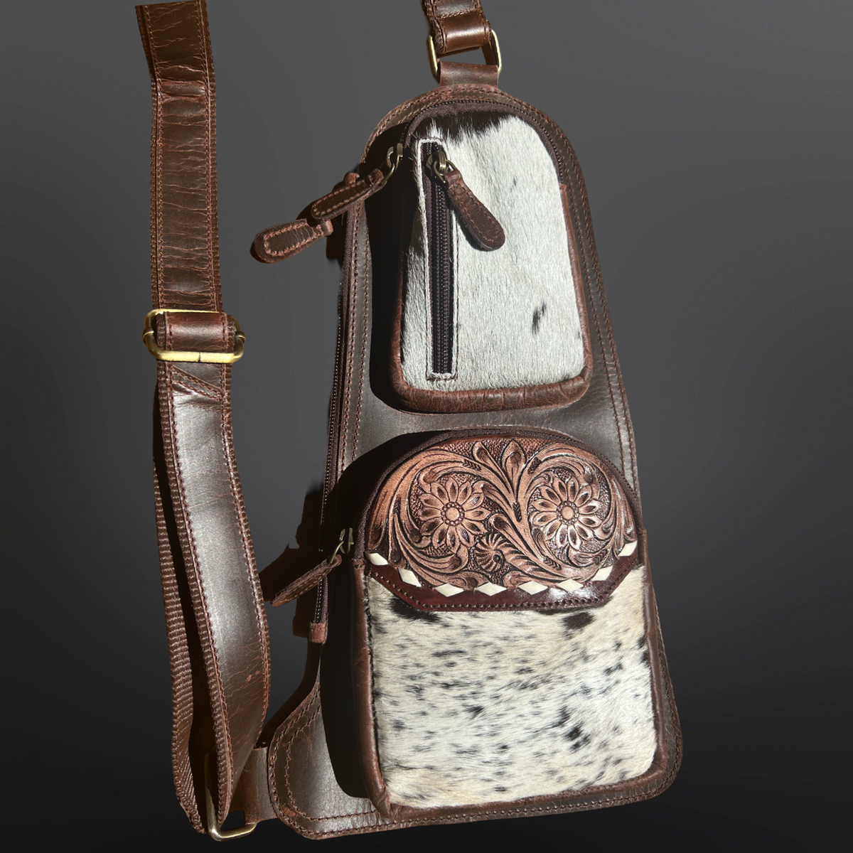 Crossbody Cowhide Leather Sling Backpack Bag