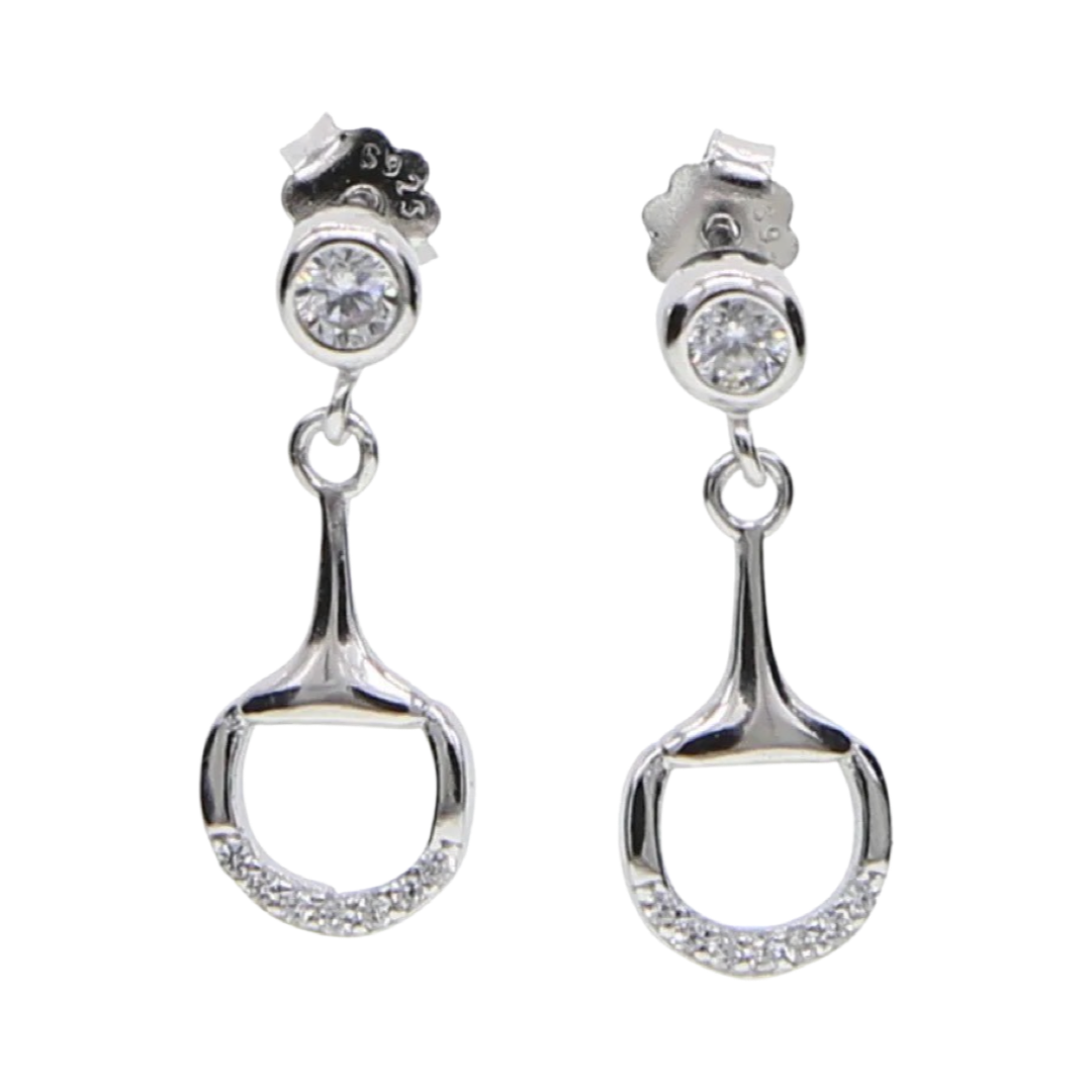 Sterling Silver English Snaffle Bit Post Earrings Cubic Zirc