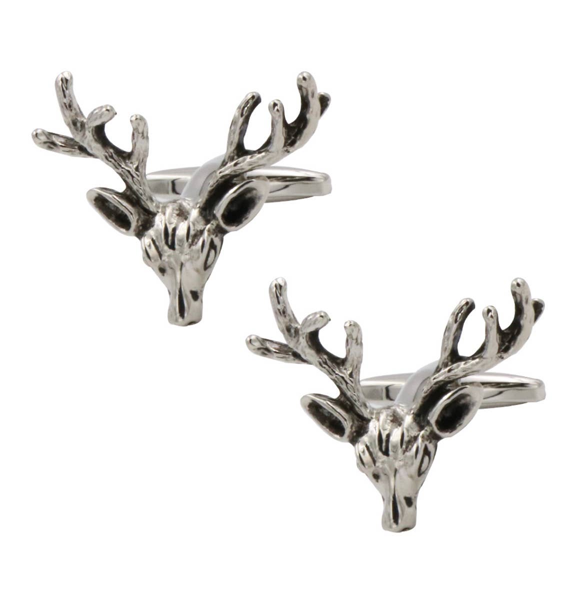 Stag Deer Hunting Cufflinks - Brass with Rhodium Plate