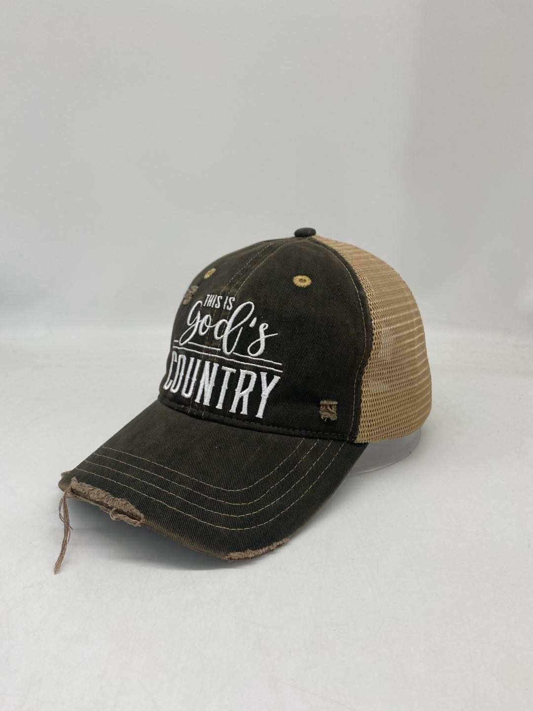 God’s Country Distressed Embroidered Trucker Cap Hat