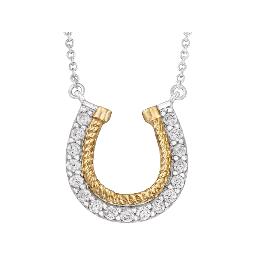 Good Luck Horseshoe Sterling Silver and Gold Necklace