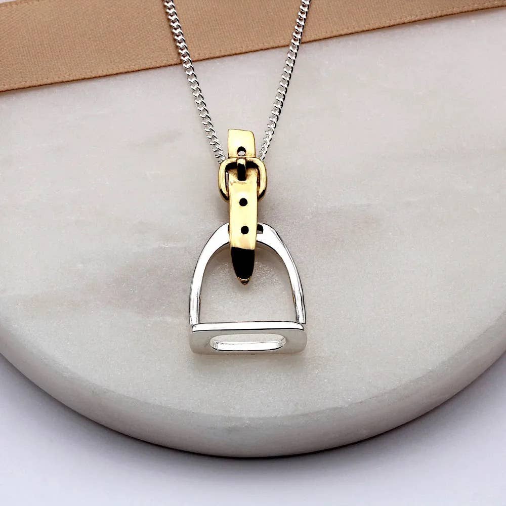 English Saddle Stirrup Iron Sterling Silver Necklace