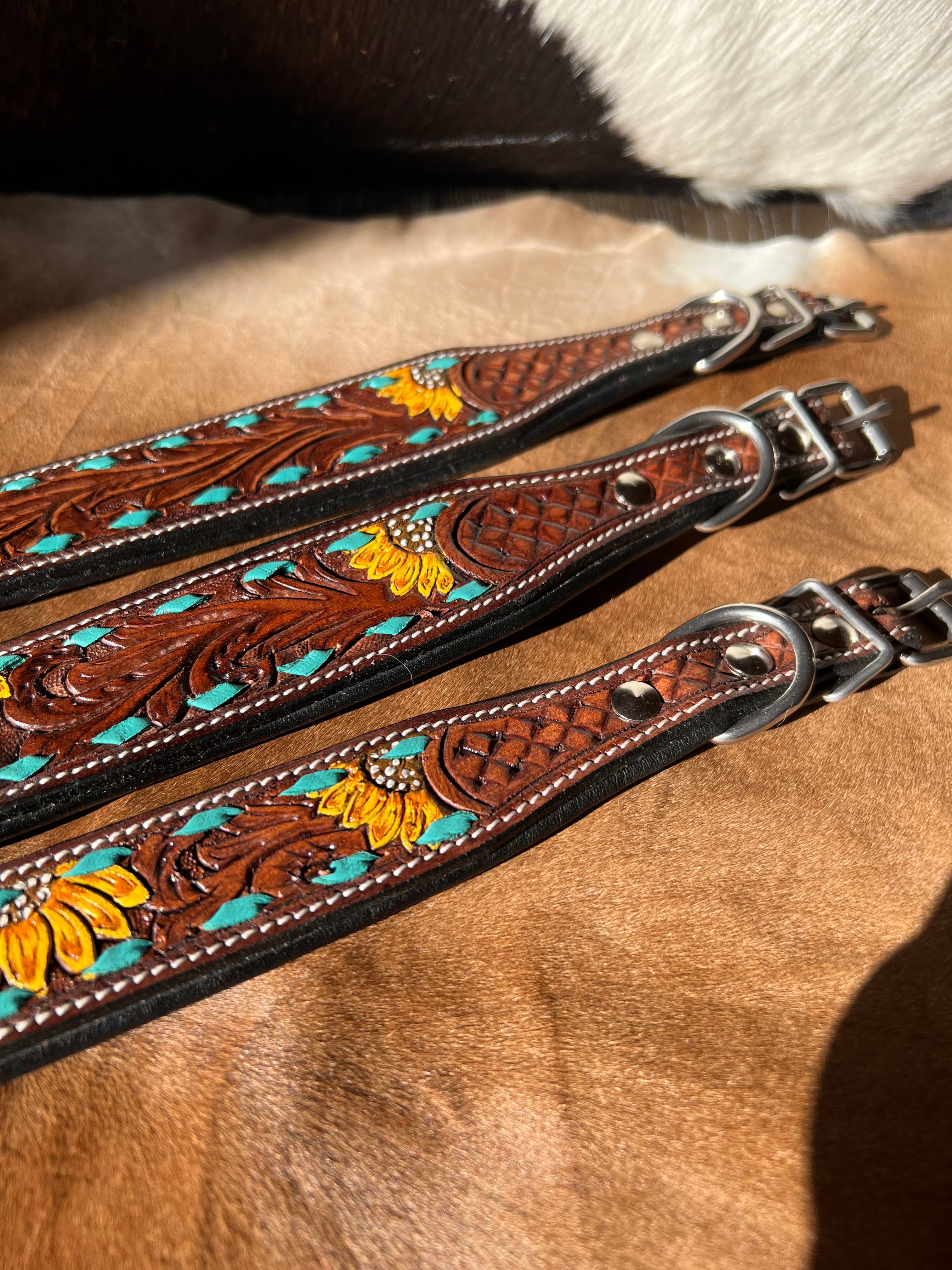 Sunflower leather hot sale dog collar