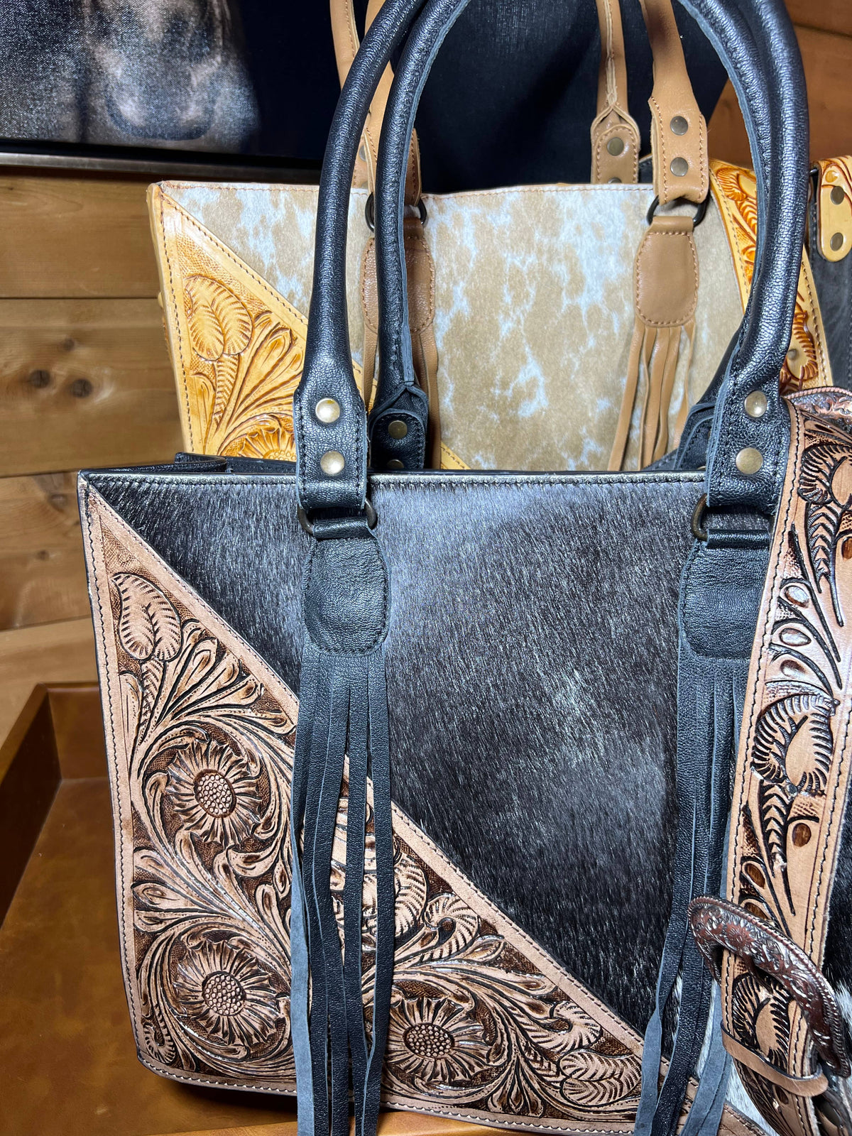 Western Executive Tooled Leather Cowhide Tote Purse