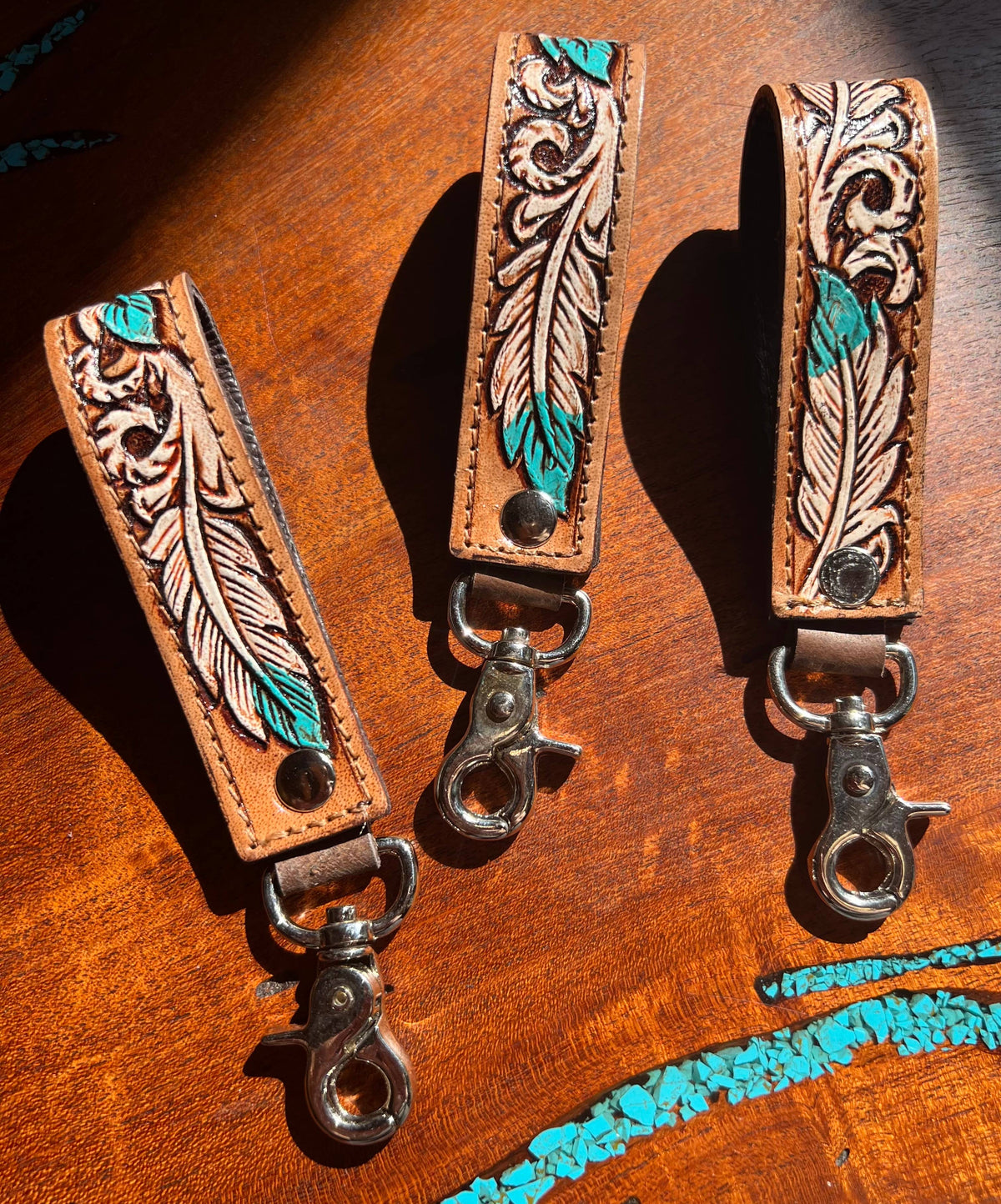 Tooled Leather Western Keychain