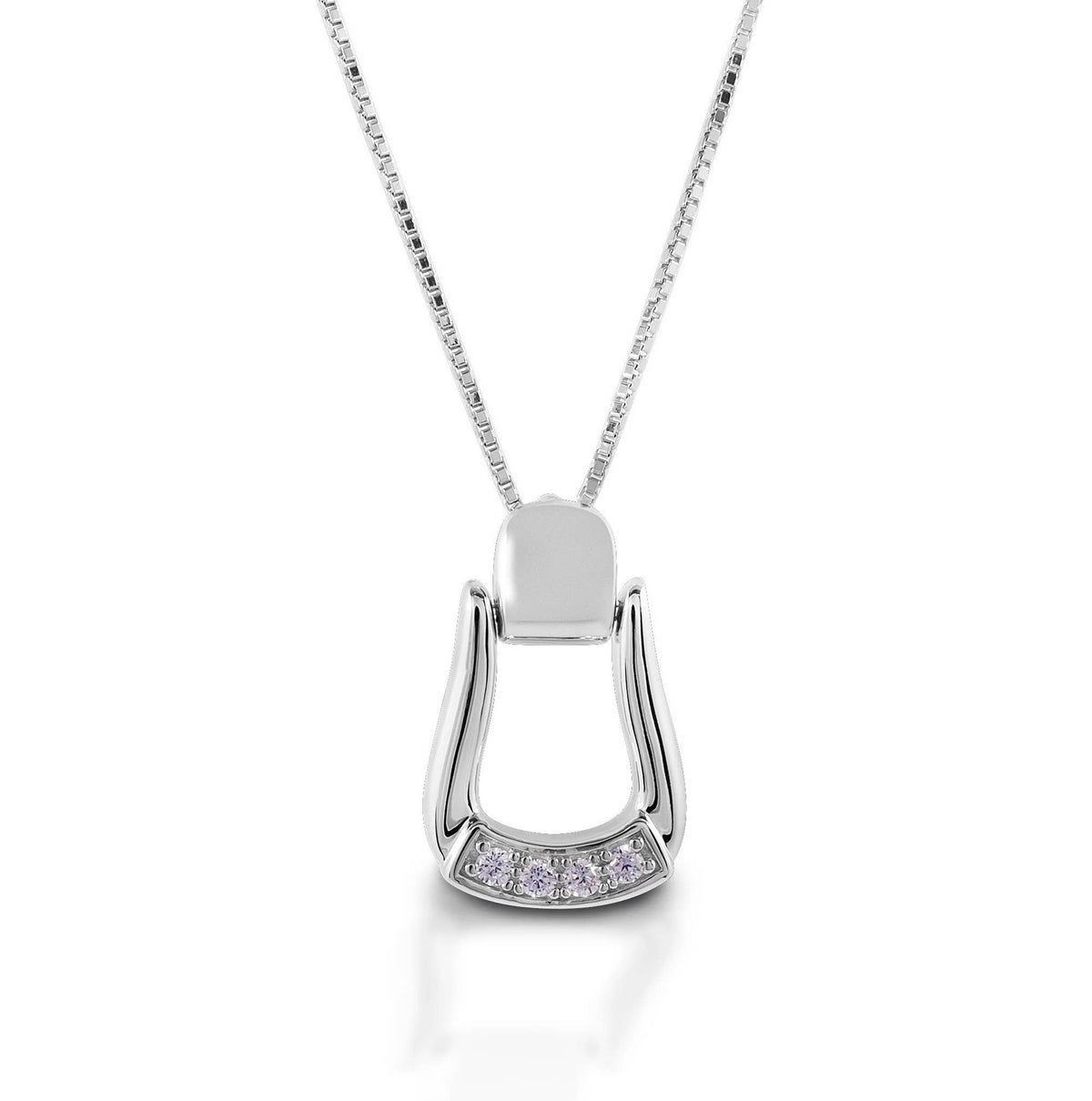 Sterling Silver Pendant Saddle Stirrup Necklace CZ Accents