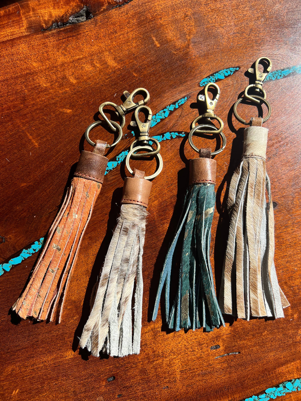 Cowhide Leather Tassel Fringe Keychain Western